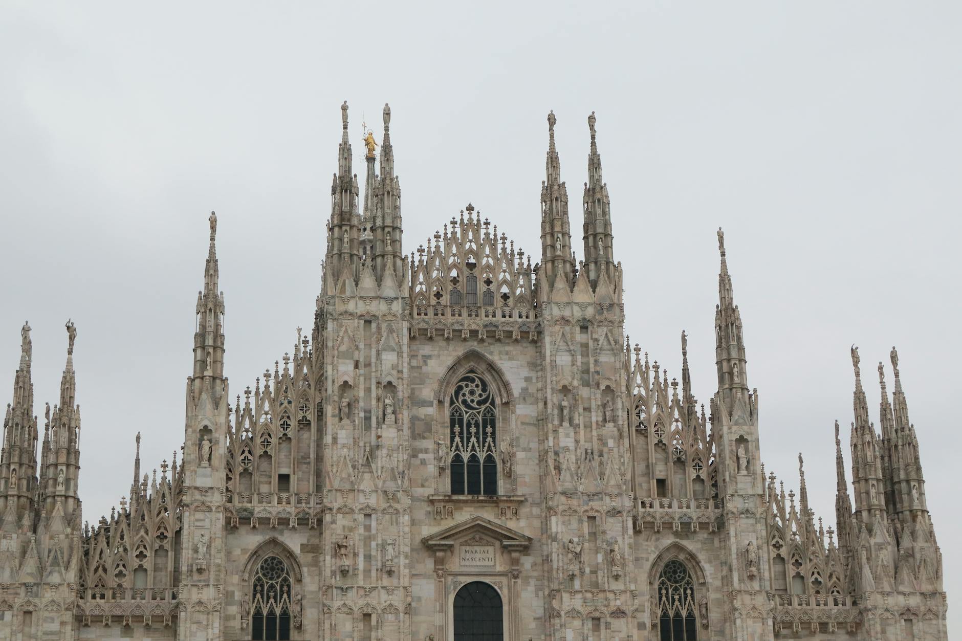 Milan in winter with atmospheric fog near the Duomo